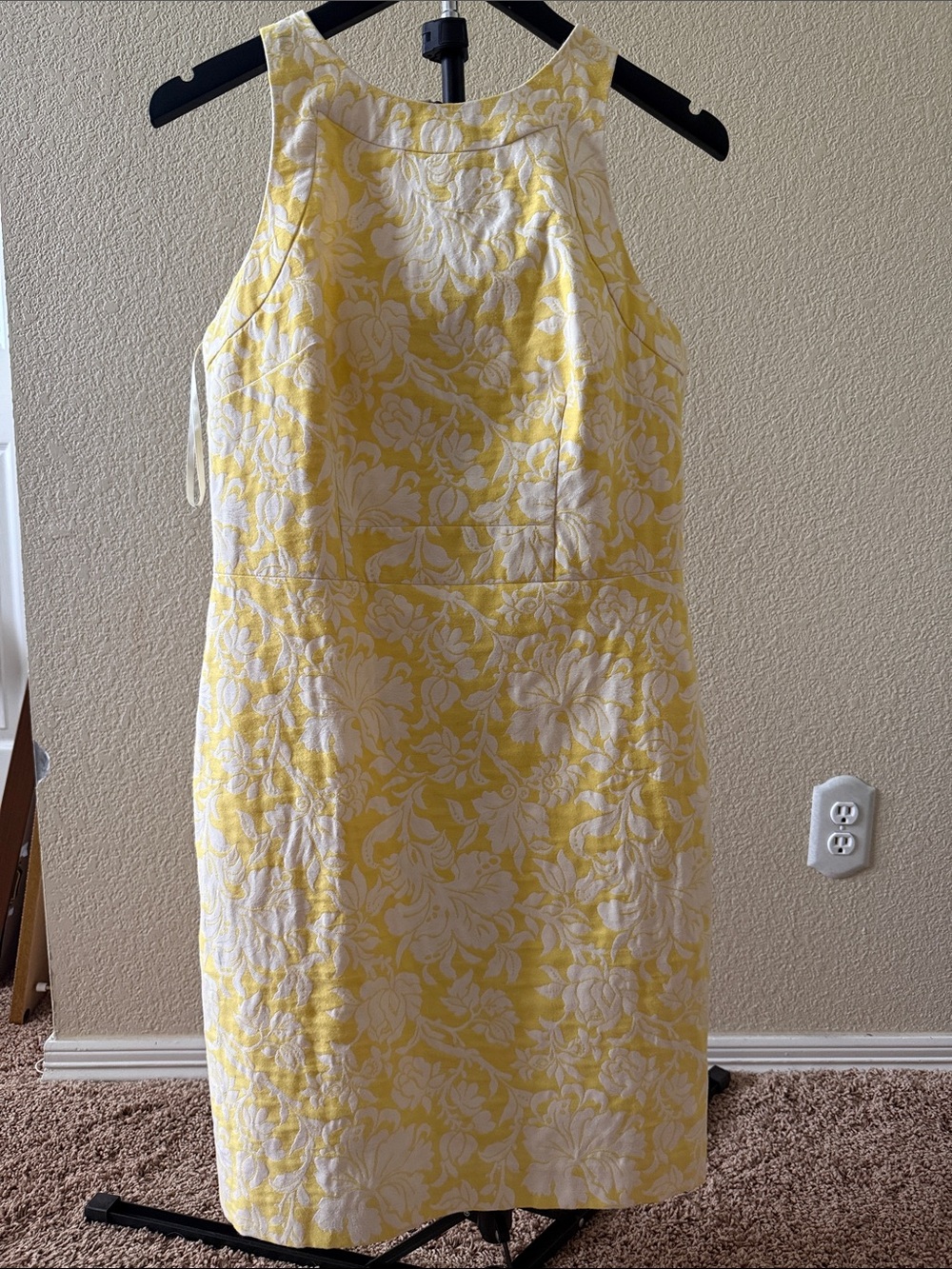 Ann Taylor Yellow & White Floral Jacquard Dress